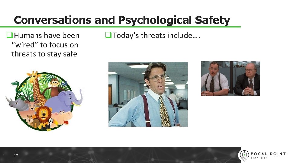 Conversations and Psychological Safety q. Humans have been “wired” to focus on threats to