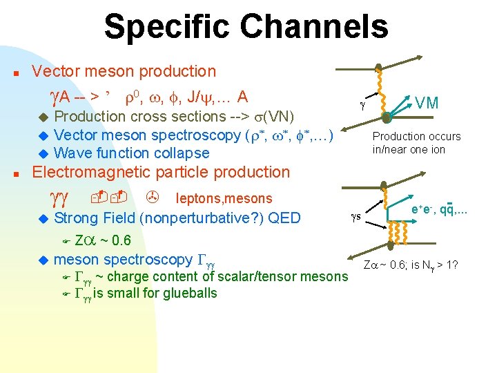 Specific Channels n Vector meson production g. A -- > ’ r 0, w,