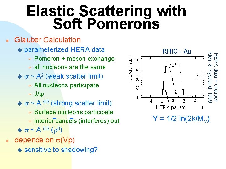 Elastic Scattering with Soft Pomerons n Glauber Calculation parameterized HERA data RHIC - Au