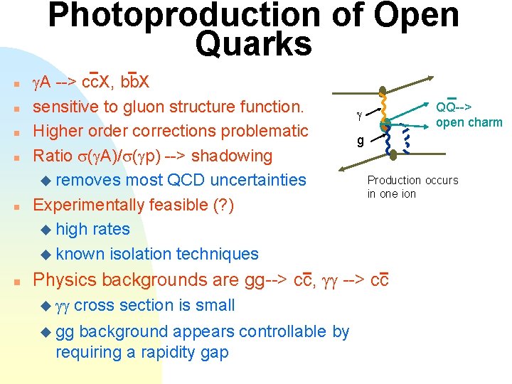 Photoproduction of Open Quarks n n n g. A --> cc. X, bb. X