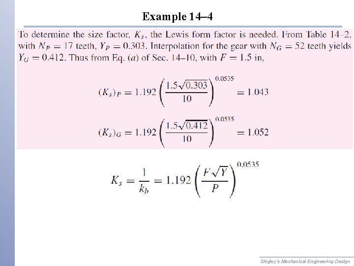 Example 14– 4 Shigley’s Mechanical Engineering Design 