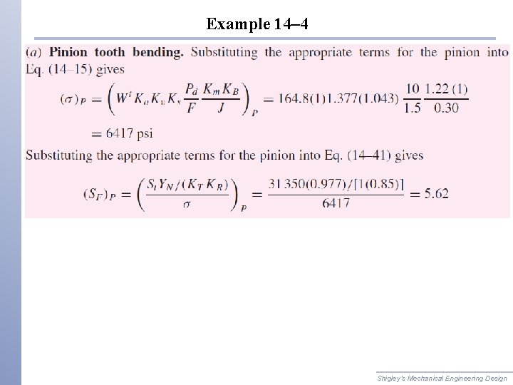 Example 14– 4 Shigley’s Mechanical Engineering Design 