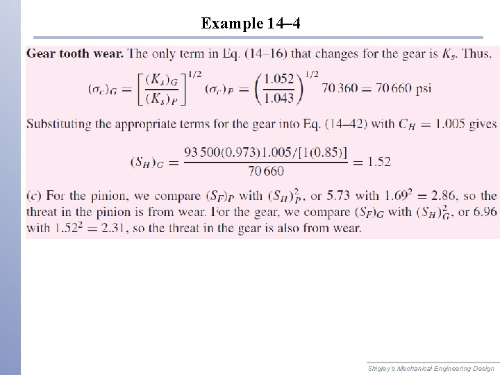 Example 14– 4 Shigley’s Mechanical Engineering Design 