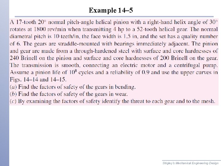 Example 14– 5 Shigley’s Mechanical Engineering Design 