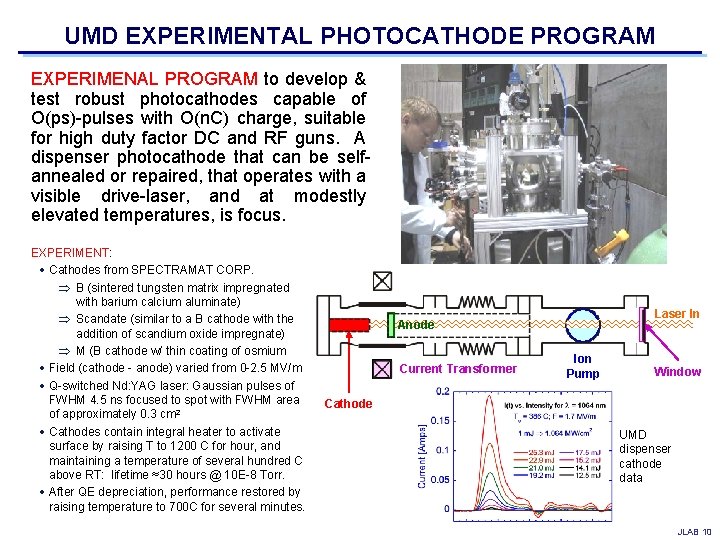 UMD EXPERIMENTAL PHOTOCATHODE PROGRAM EXPERIMENAL PROGRAM to develop & test robust photocathodes capable of