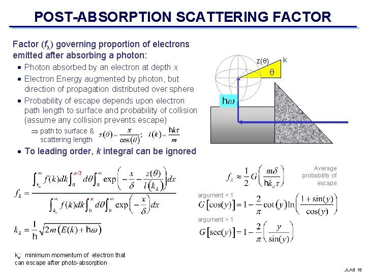 POST-ABSORPTION SCATTERING FACTOR Factor (fl) governing proportion of electrons emitted after absorbing a photon: