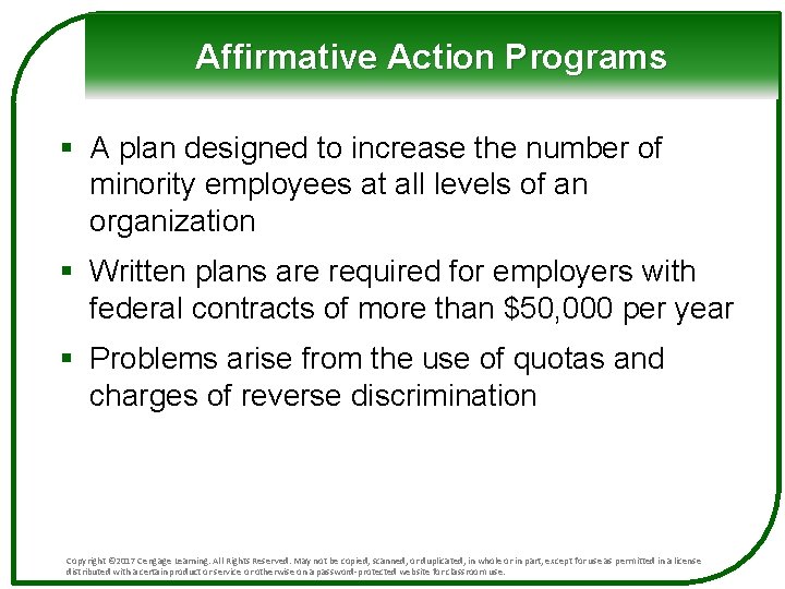 Affirmative Action Programs § A plan designed to increase the number of minority employees