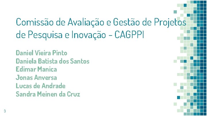 Comissão de Avaliação e Gestão de Projetos de Pesquisa e Inovação - CAGPPI Daniel