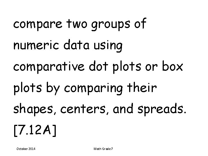 compare two groups of numeric data using comparative dot plots or box plots by