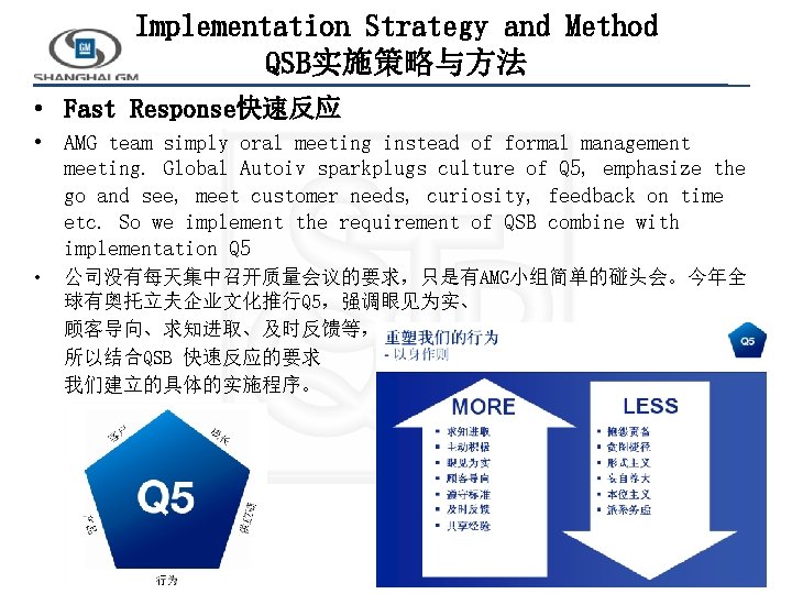 Implementation Strategy and Method QSB实施策略与方法 • Fast Response快速反应 • AMG team simply oral meeting