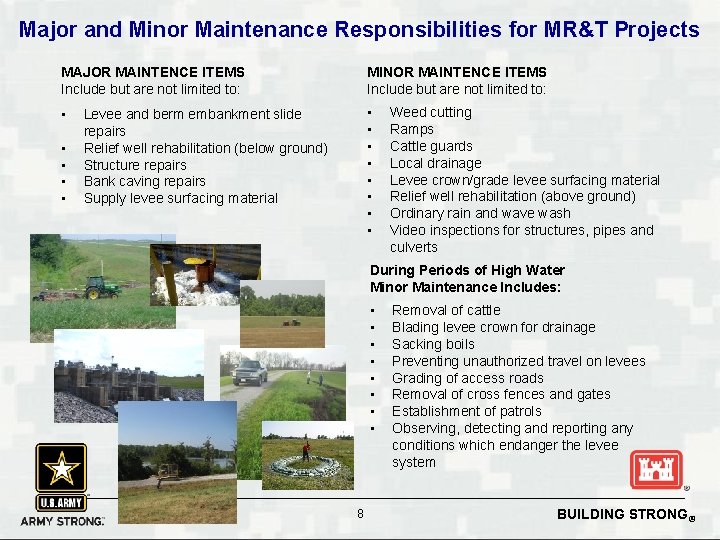 Major and Minor Maintenance Responsibilities for MR&T Projects MAJOR MAINTENCE ITEMS Include but are