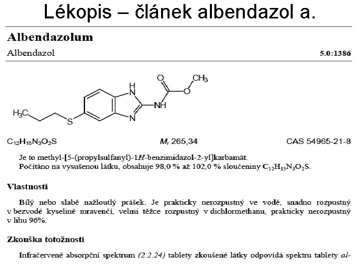 Lékopis – článek albendazol a. 