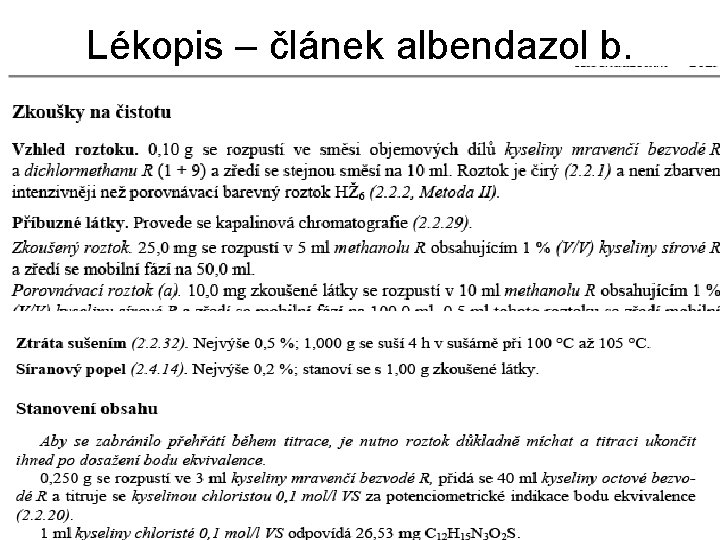 Lékopis – článek albendazol b. 