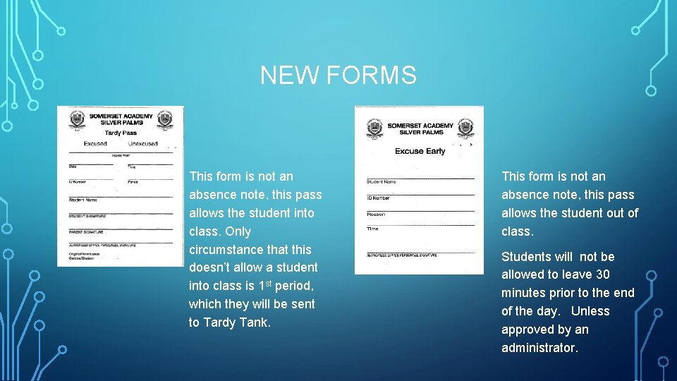 NEW FORMS This form is not an absence note, this pass allows the student