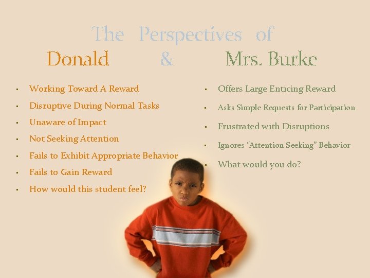 The Perspectives of Donald & Mrs. Burke • Working Toward A Reward • Offers
