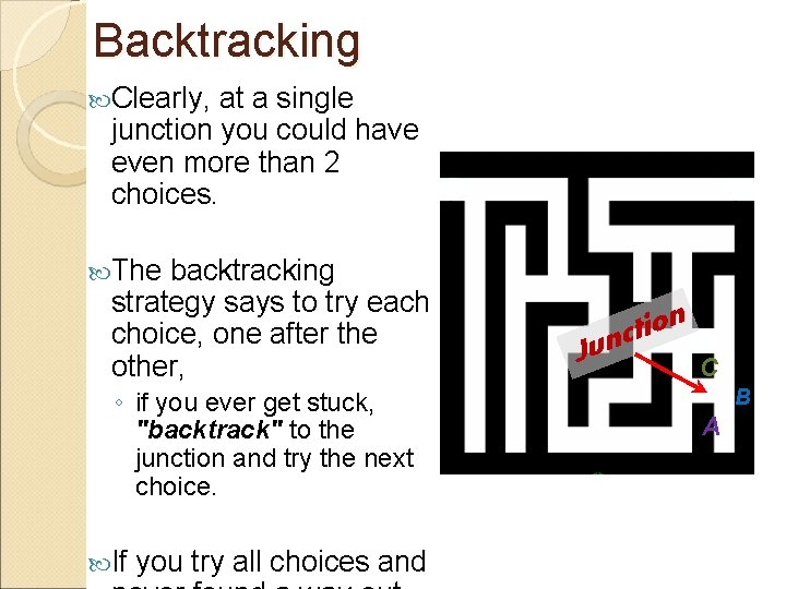 Backtracking Clearly, at a single junction you could have even more than 2 choices.