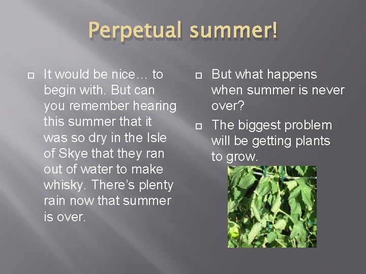 Perpetual summer! It would be nice… to begin with. But can you remember hearing