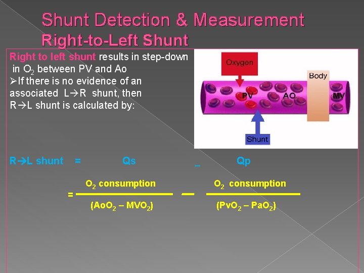 Shunt Detection & Measurement Right-to-Left Shunt Right to left shunt results in step-down in