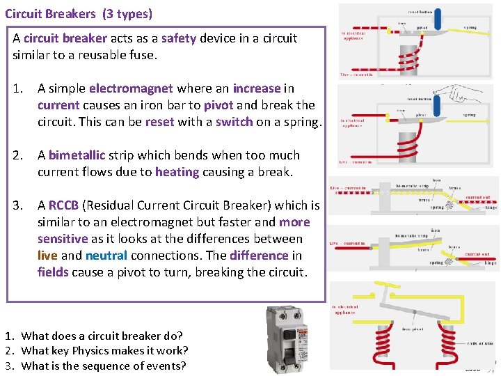 Circuit Breakers (3 types) A circuit breaker acts as a safety device in a