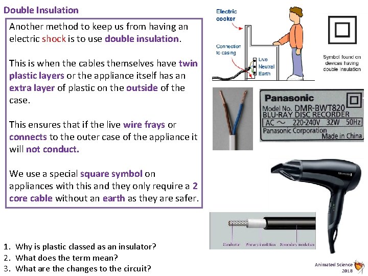 Double Insulation Another method to keep us from having an electric shock is to