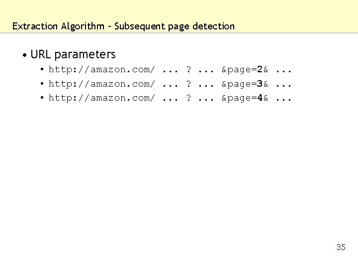 Extraction Algorithm – Subsequent page detection • URL parameters • http: //amazon. com/. .