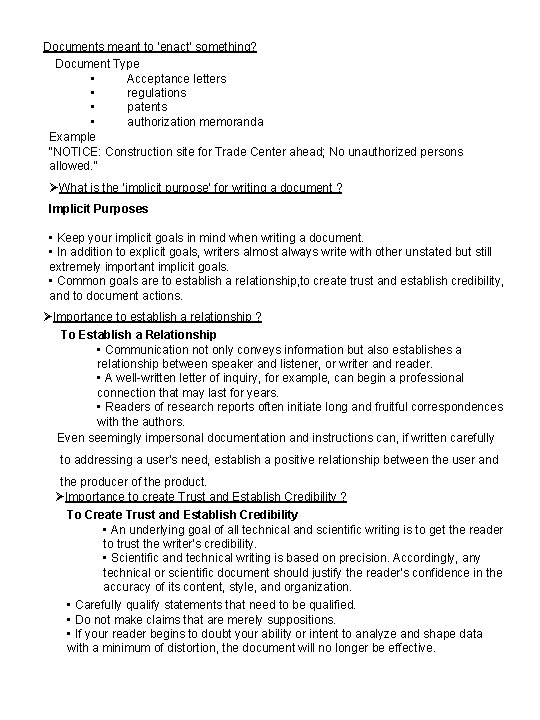 Documents meant to ‘enact’ something? Document Type • Acceptance letters • regulations • patents