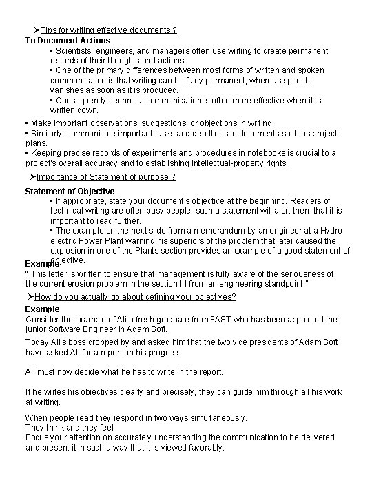 ØTips for writing effective documents ? To Document Actions • Scientists, engineers, and managers ØTips for writing effective documents ? To Document Actions • Scientists, engineers, and managers