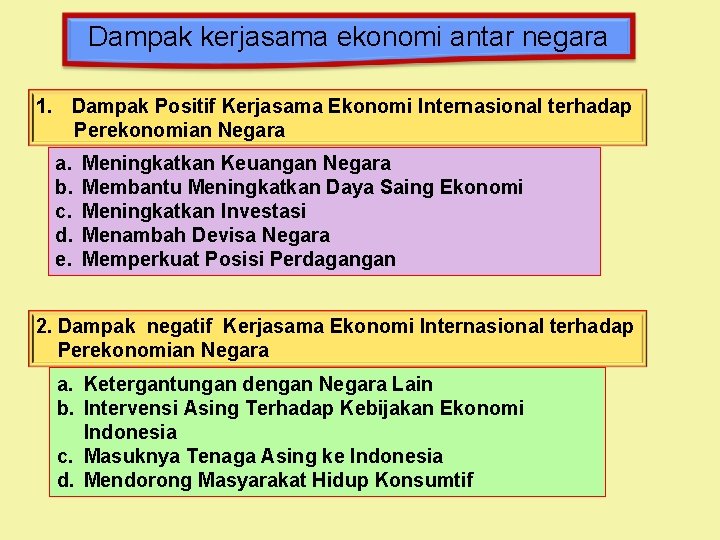 Dampak kerjasama ekonomi antar negara 1. Dampak Positif Kerjasama Ekonomi Internasional terhadap Perekonomian Negara