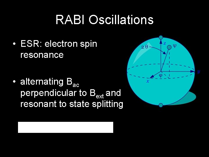 RABI Oscillations • ESR: electron spin resonance • alternating Bac perpendicular to Bext and