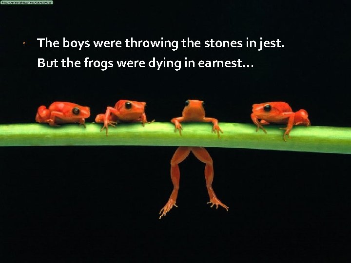  The boys were throwing the stones in jest. But the frogs were dying