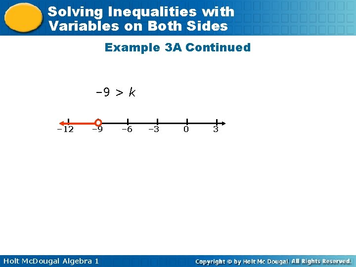 Solving Inequalities with Variables on Both Sides Example 3 A Continued – 9 >