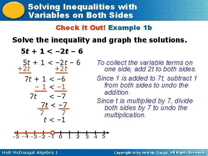 Solving Inequalities with Variables on Both Sides Check It Out! Example 1 b Solve