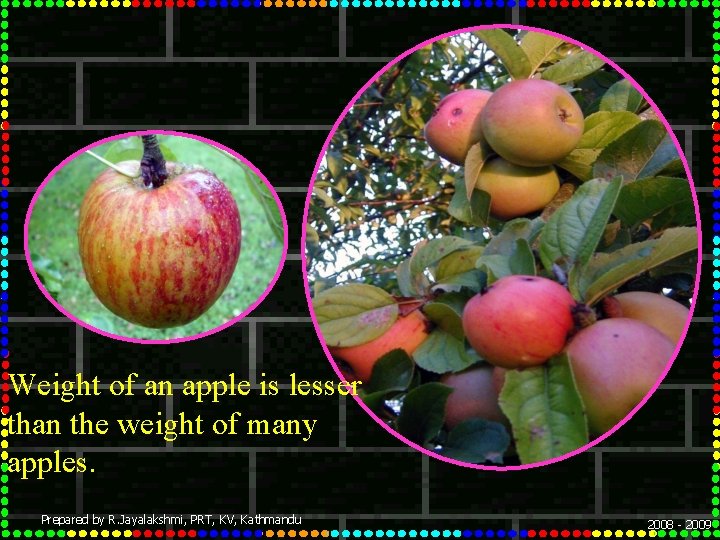 Weight of an apple is lesser than the weight of many apples. Prepared by
