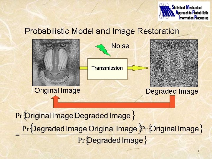 Probabilistic Model and Image Restoration Noise Transmission Original Image Degraded Image 3 