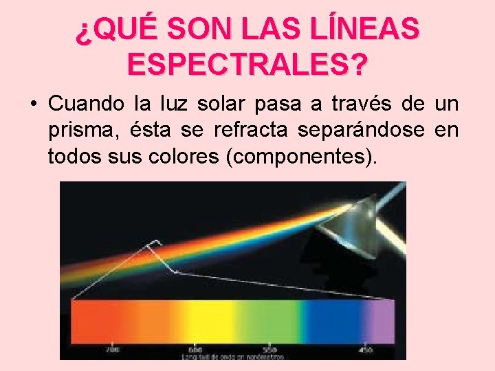 ¿QUÉ SON LAS LÍNEAS ESPECTRALES? • Cuando la luz solar pasa a través de