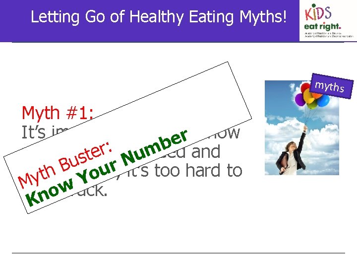 Letting Go of Healthy Eating Myths! Myth Busters: myths Myth #1: It’s impossible to