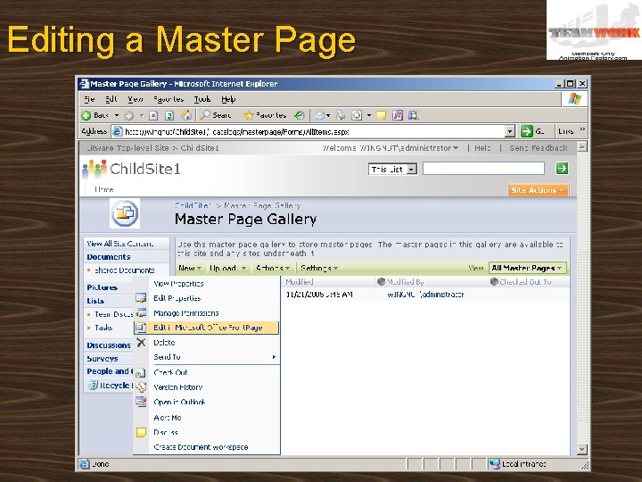 Editing a Master Page 