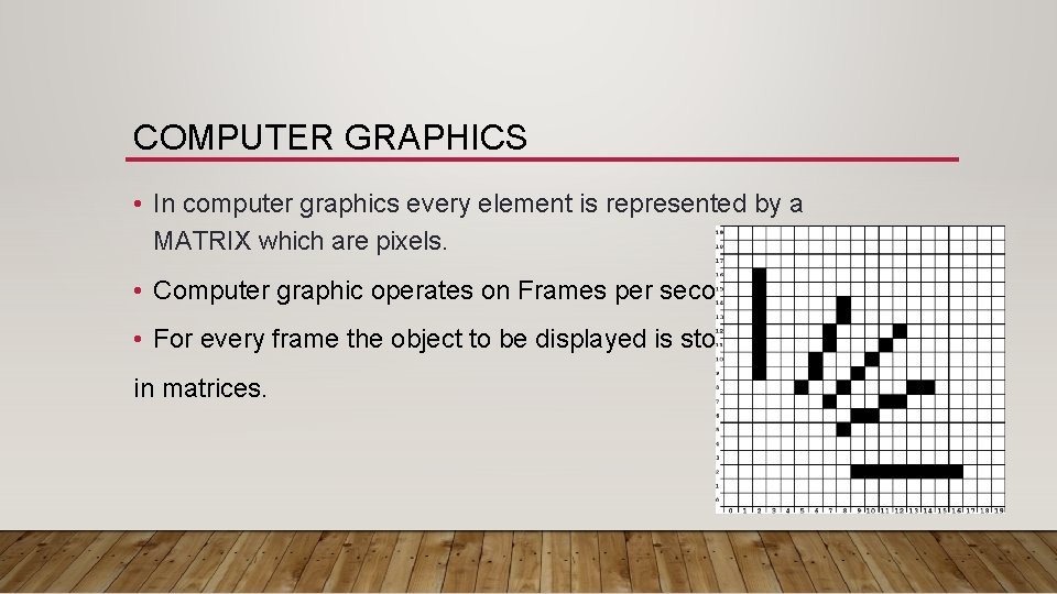 COMPUTER GRAPHICS • In computer graphics every element is represented by a MATRIX which COMPUTER GRAPHICS • In computer graphics every element is represented by a MATRIX which