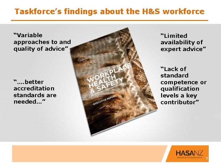 Taskforce’s findings about the H&S workforce “Variable approaches to and quality of advice” “Limited