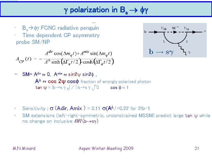 g polarization in Bs g • • Bs FCNC radiative penguin Time dependent CP