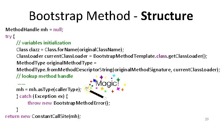 Bootstrap Method - Structure Method. Handle mh = null; try { // variables initialization