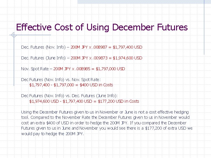 Effective Cost of Using December Futures Dec. Futures (Nov. Info) – 200 M JPY