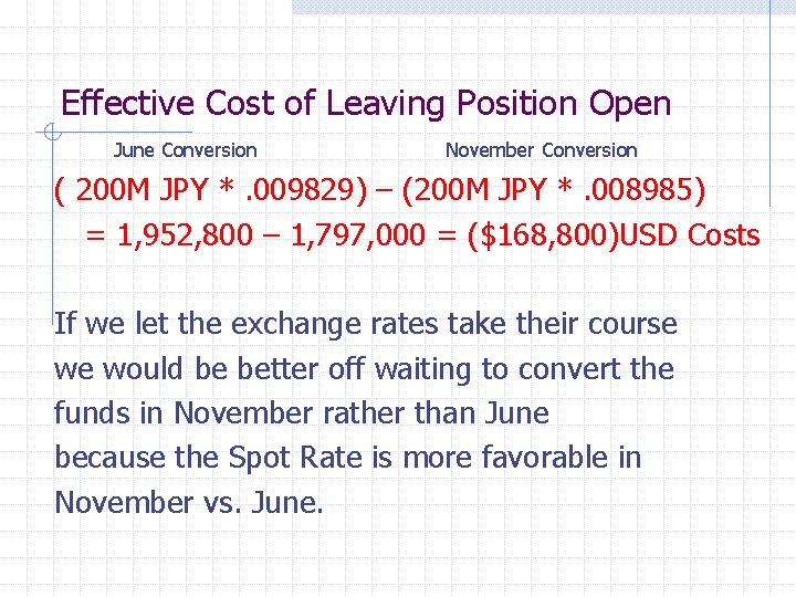 Effective Cost of Leaving Position Open June Conversion November Conversion ( 200 M JPY