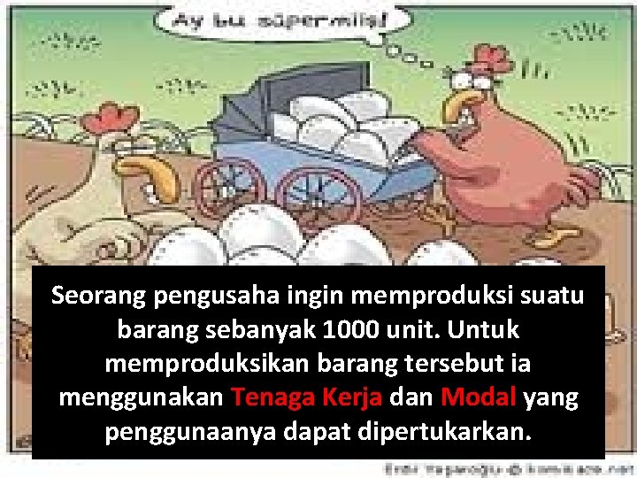 Seorang pengusaha ingin memproduksi suatu barang sebanyak 1000 unit. Untuk memproduksikan barang tersebut ia