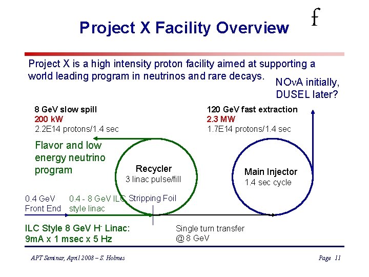 Project X Facility Overview f Project X is a high intensity proton facility aimed