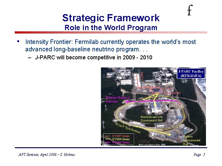 Strategic Framework Role in the World Program • f Intensity Frontier: Fermilab currently operates