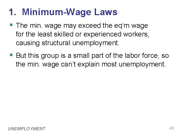 1. Minimum-Wage Laws § The min. wage may exceed the eq’m wage for the