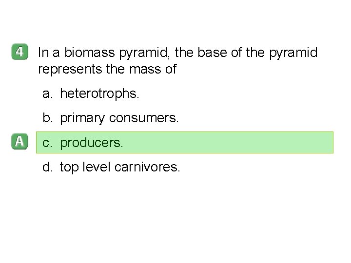 3– 2 In a biomass pyramid, the base of the pyramid represents the mass