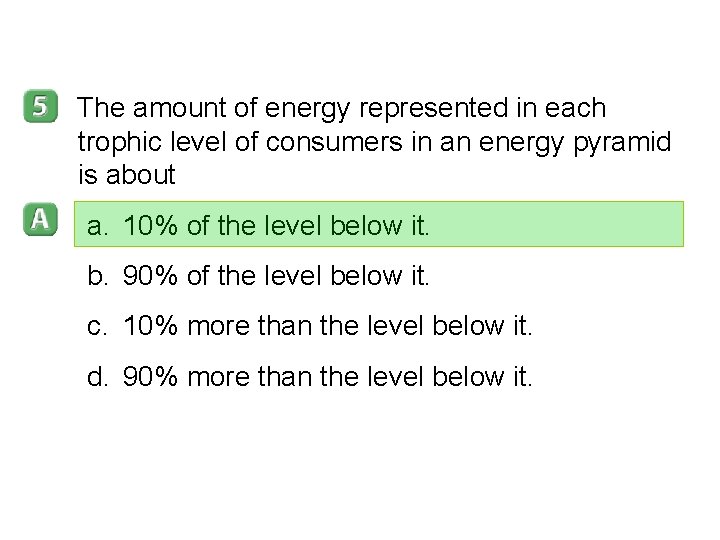 3– 2 The amount of energy represented in each trophic level of consumers in