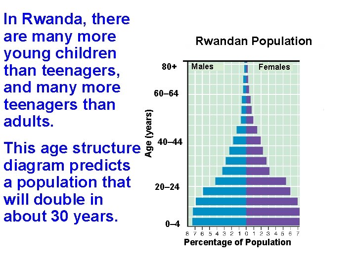 This age structure diagram predicts a population that will double in about 30 years. This age structure diagram predicts a population that will double in about 30 years.